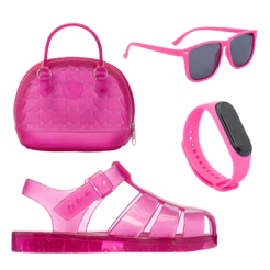 Combo Infantil Sandalia +Bolsa+Oculos+Relogio Feminino Funfy