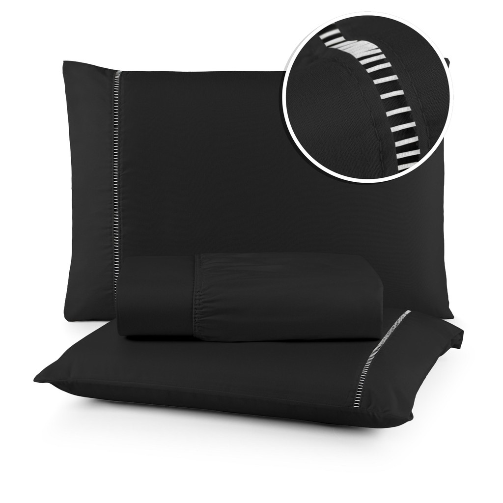 Jogo de Cama Queen Lençol 3 Peças em MicroPercal 400 Fios com Fronha Ponto Palito