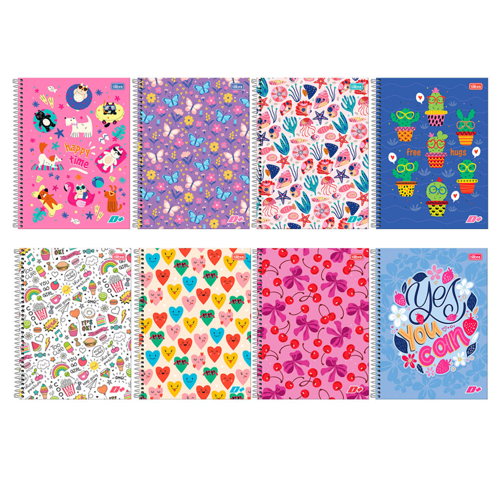 Caderno espiral capa dura universitário 10x1 200 folhas D Mais Feminino Tilibra