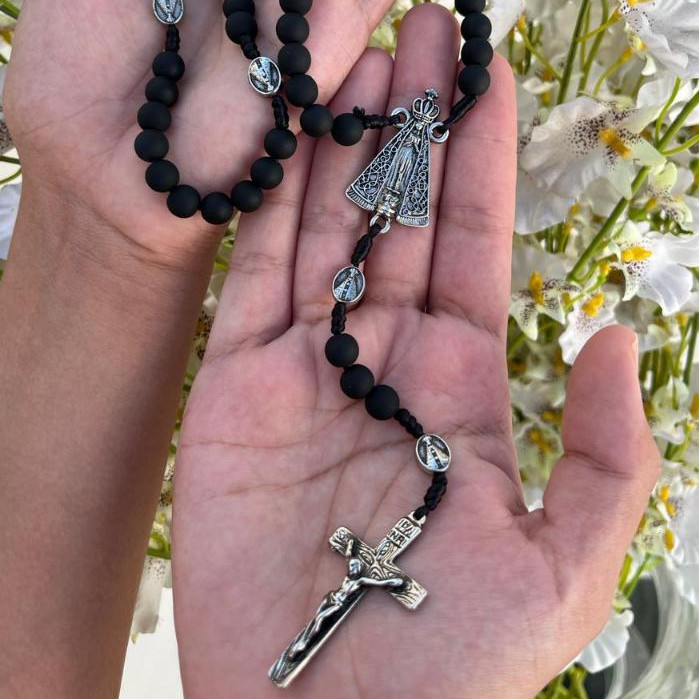 Terço Nossa Senhora Aparecida Perola Preto Fosco