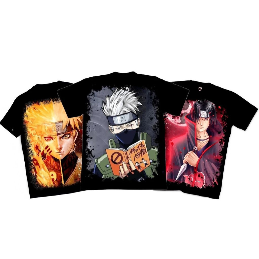 Kit 3 Camisa Infantil Naruto Kakashi Itachi Desenho Anime Criança Camisetas, blusa manga blusa anime