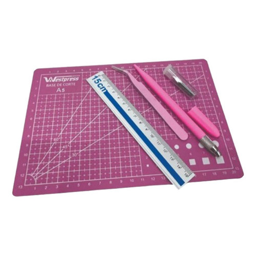Kit Base de Corte A5 Régua Metal Estilete de Precisão Pinça 15 cm em Oferta na Shopee