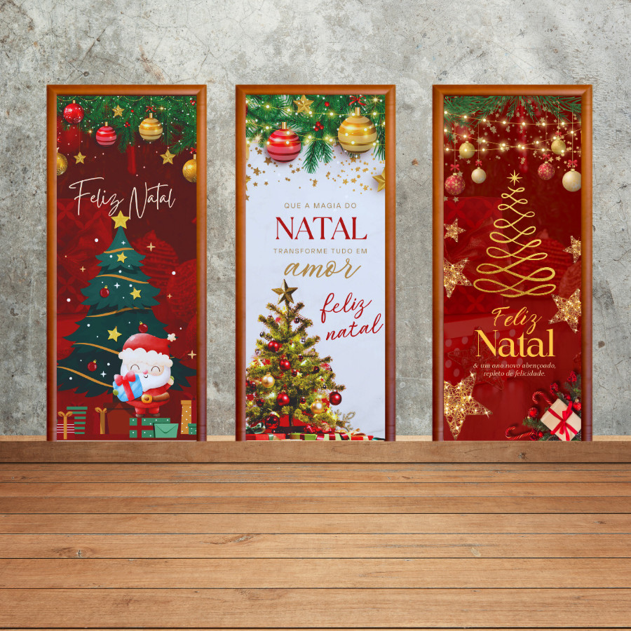 Capa Para Porta C/ Elástico Kit 3 Unidades Tema Natal Festas Final De Ano Varias Estampas, 0,85 Lar por 2,10 de Altu