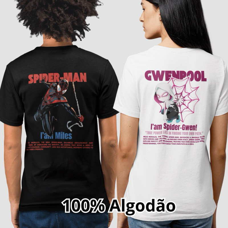 Kit Casal Camisetas Homem-aranha - Spider-Man e Gwenpool 100% Algodão Trendbox Mania em Oferta na Shopee