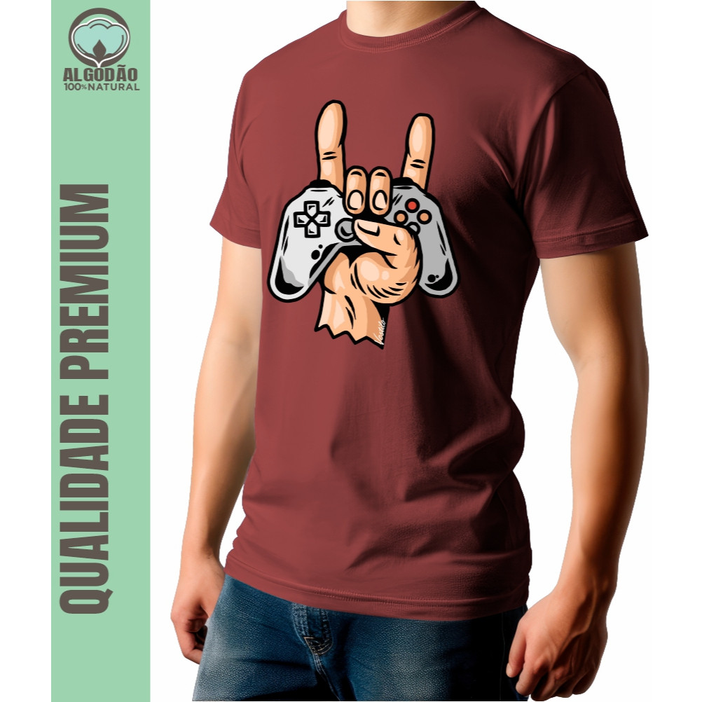 Camiseta Premium Personalizada 100% Algodão - Camiseta Rock Gamer Controle - Camiseta Estampada #9