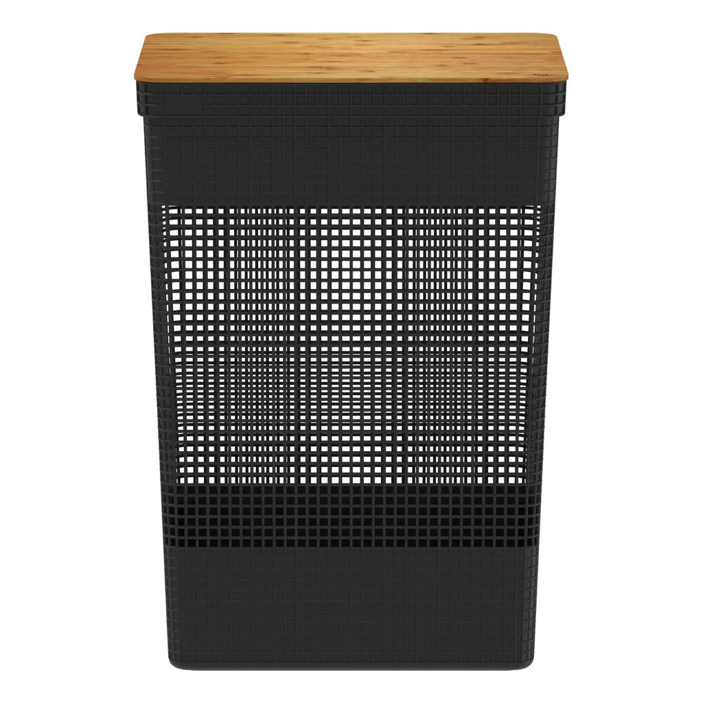 Cesto De Roupas C/ Tampa De Bambu 49 Litros Grid