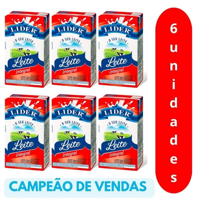 Leite UHT Integral Lider 1L - 6 Unidades