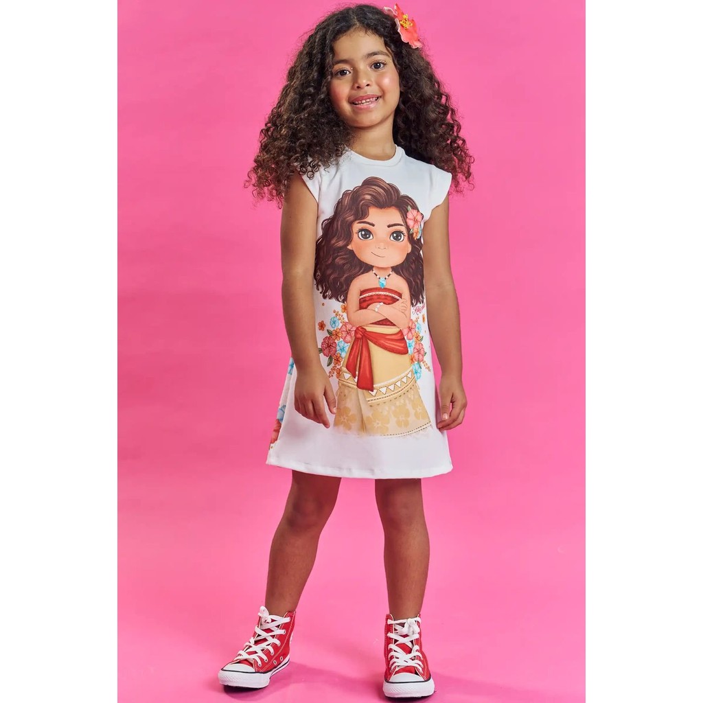 Vestido Infantil Menina Verão Soltinho Princesa Moana Menina Infantil- KUKIÊ