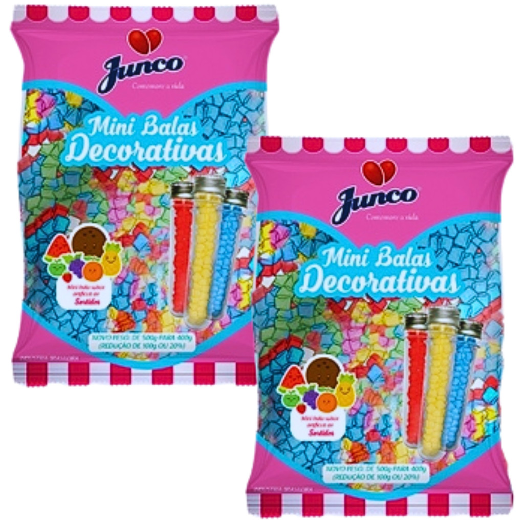 Kit 2 Pacote Mini Bala de Coco Decorativa 400g Junco Sabores