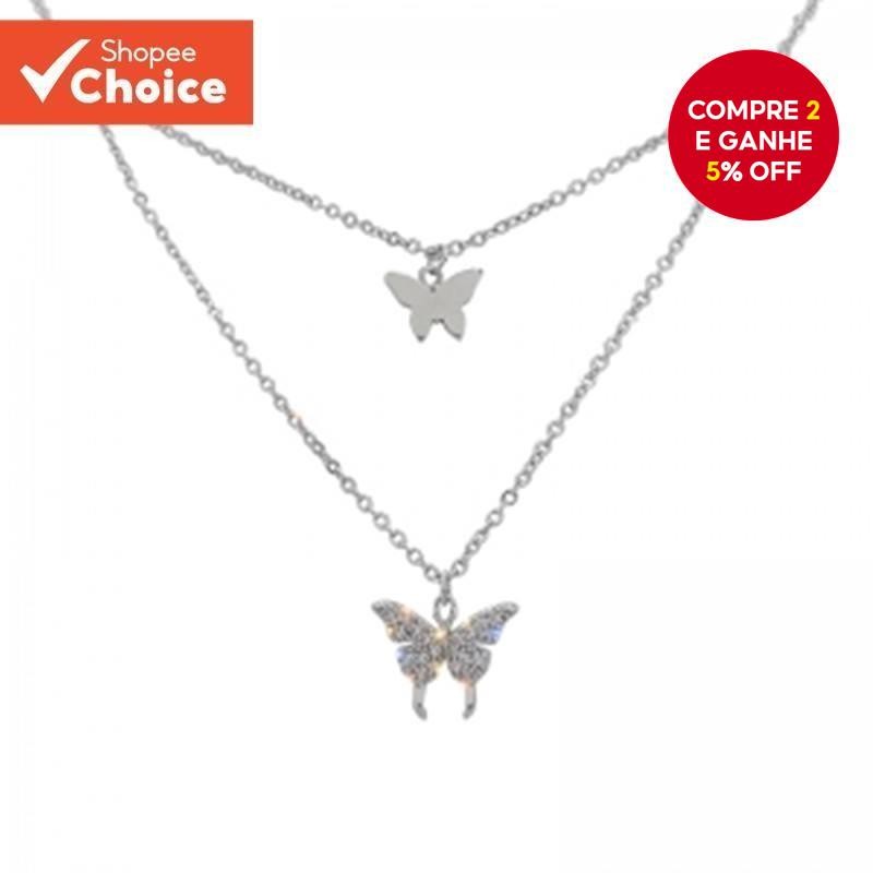 Colar Elegante De Coração Borboleta Prateado | Presente De Joias Elegantes Inspirado Em Coreano Para Ela