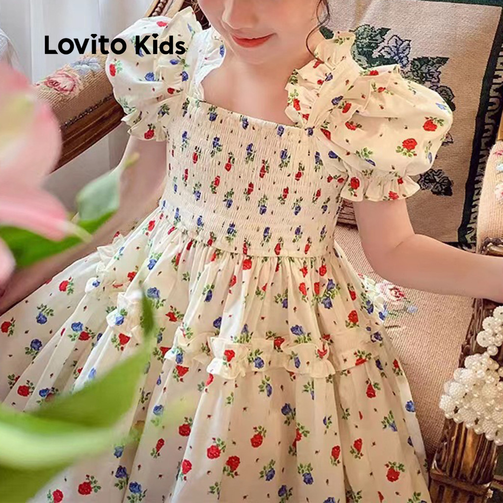 (New) Lovito Kids Vestido Fofo com Recorte em Gola Primavera/verão Multicolorido para menina LNL115203 em Oferta na Shopee