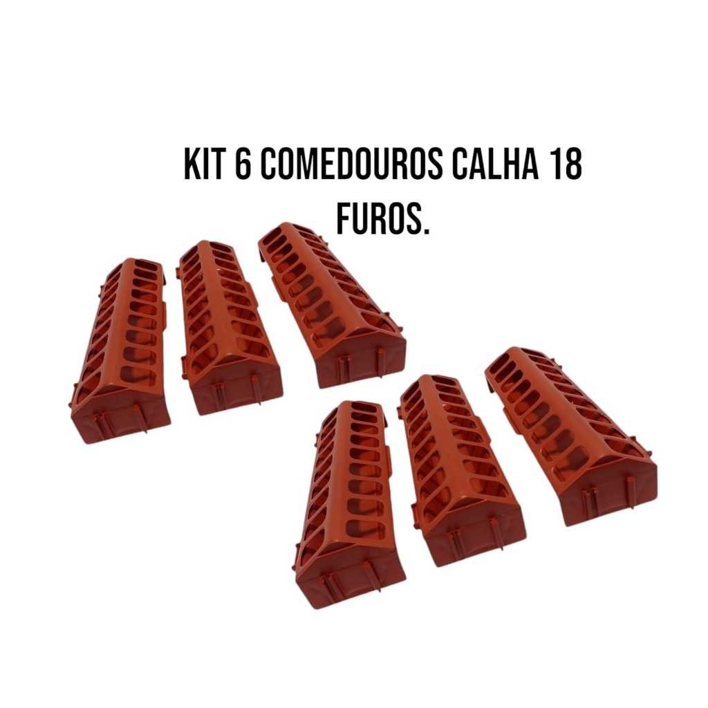 KIT COM 6 UN COMEDOURO 18 FUROS CALHA  CODORNA  PINTINHO AVES