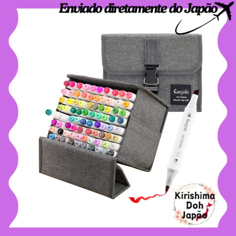 Sanjoki Marcador Caneta Pincel Macio 80 Cores Ponta Pincel Tipo Pincel e Ponta Grossa Ambos os Lados Hobby Material de