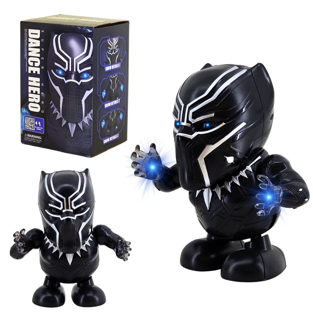 Brinquedo Boneco Pantera Negra Dance Hero Luzes Som Música Anda Black Panther Marvel Infantil Marvel