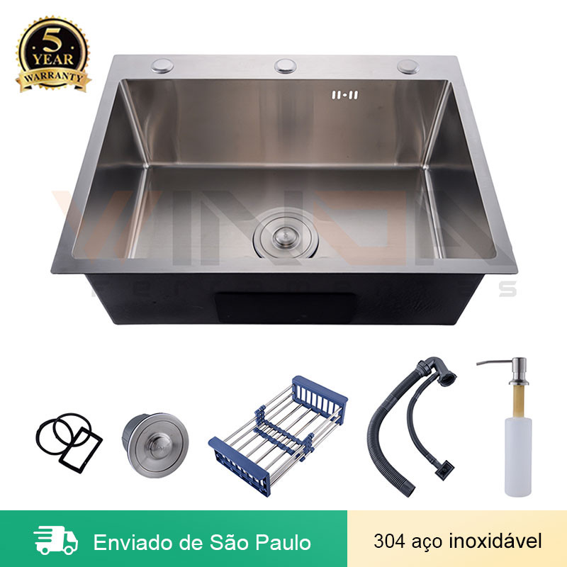Cuba Gourmet Cozinha 60 x 45 CM Completa Acessórios Aço Inox 304 Escovado Prata