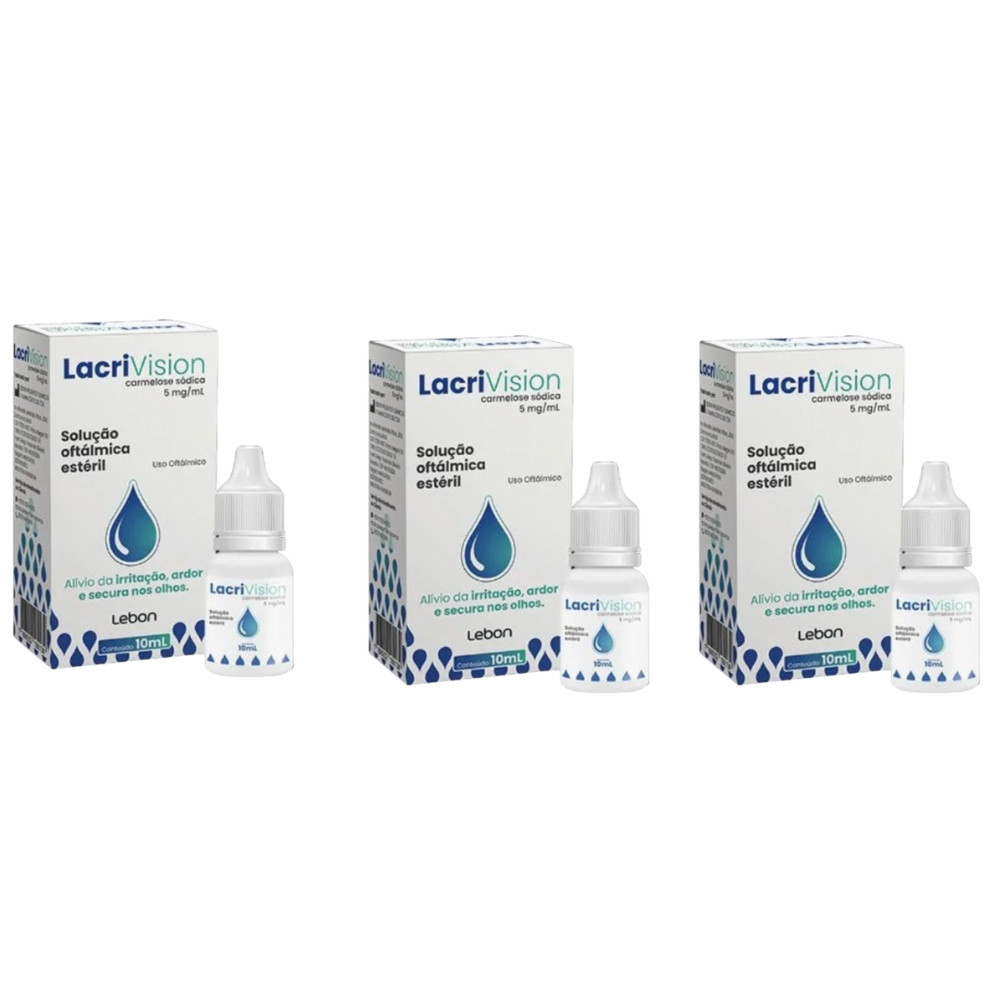 Kit C/3 Lacrivision Colírio 10mL Carmelose Sódica 5mg/mL – Lubrificante Ocular