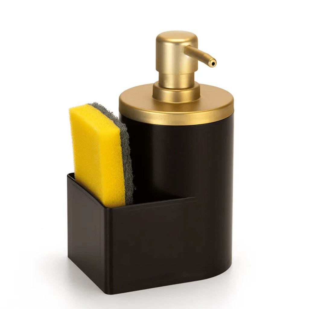 Dispenser Porta Detergente Dosador 600ml Com Suporte p/ Esponja Preto Arthi em Oferta na Shopee