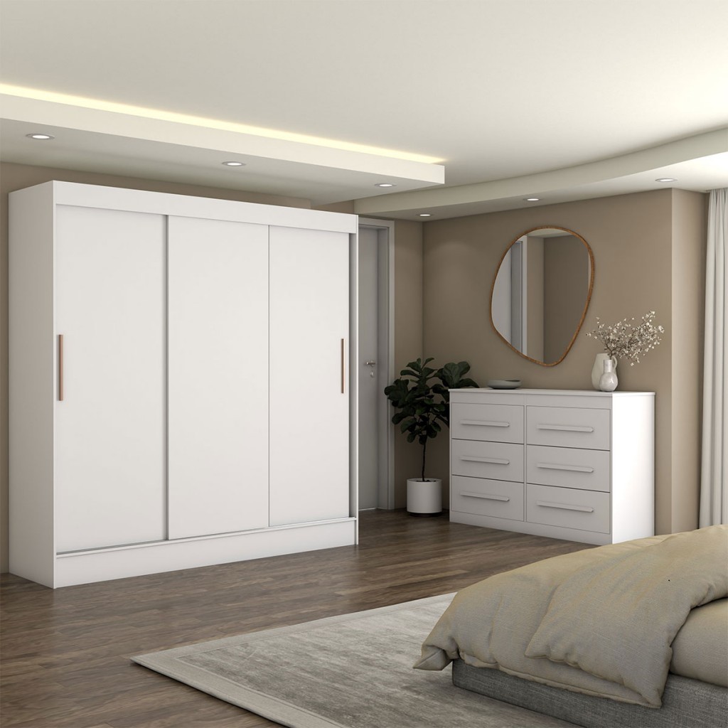 Guarda-Roupa Solteiro Europa 3 Portas 2 Gavetas e Cômoda 6 Gavetas - Panorama Móveis em Oferta na Shopee