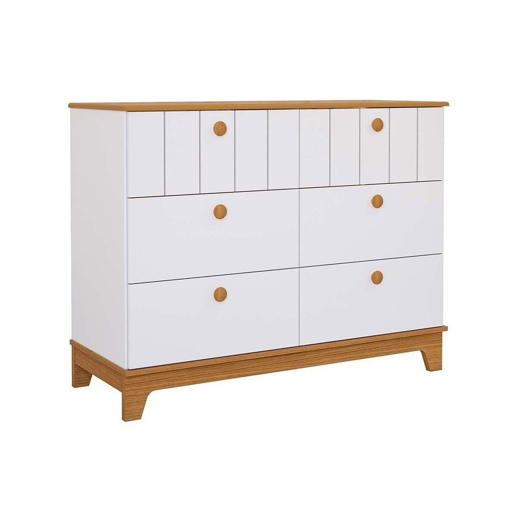 Cômoda Infantil Biscoito c/ 6 Gavetas Branco/Nature - Permóbili Baby em Oferta na Shopee
