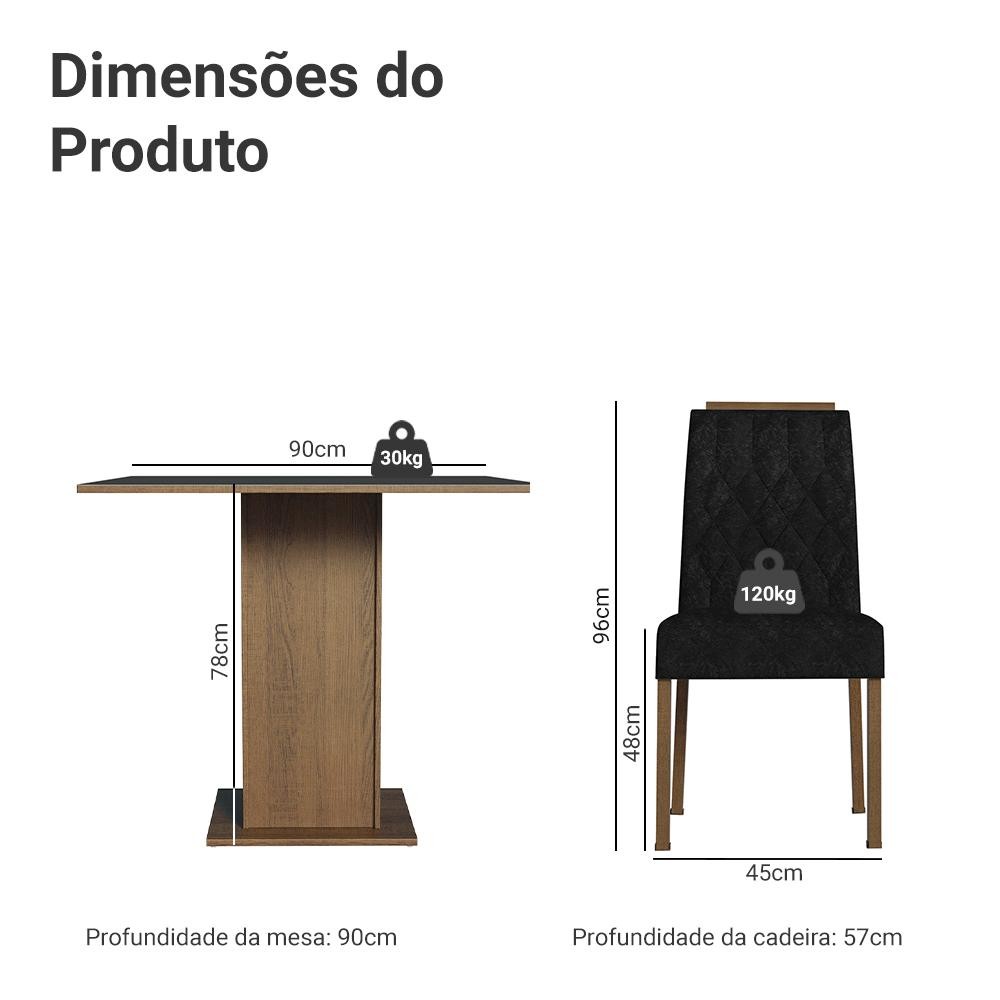 Conjunto Sala de Jantar Tampo de Madeira 4 Cadeiras Rustic/Preto/Oxford Cannes Madesa