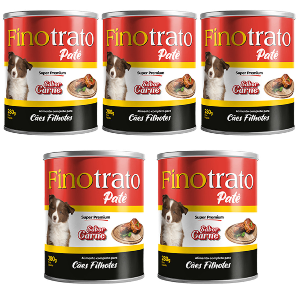 Kit 5 Patês Finotrato Sabor Carne Original para Cães Filhotes 280 g