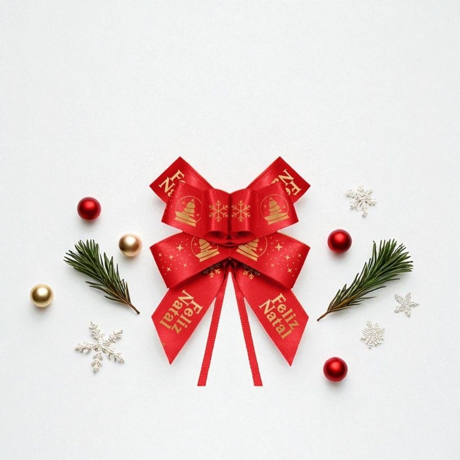 Laço Fácil de Fita de Cetim Decorada - Vermelho Feliz Natal - 22mm  - 5 unidades - Progresso - Rizzo em Oferta na Shopee
