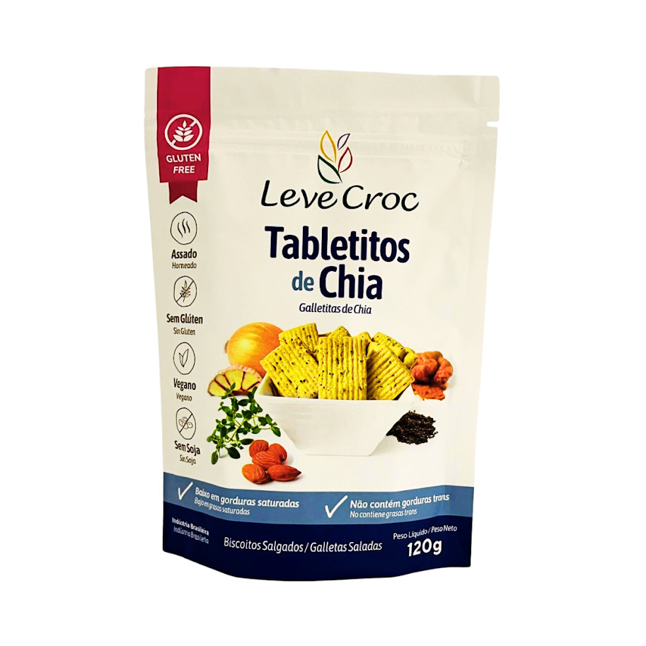 Biscoito Salgado sem Glúten Tabletitos de Chia 120g - Leve Croc
