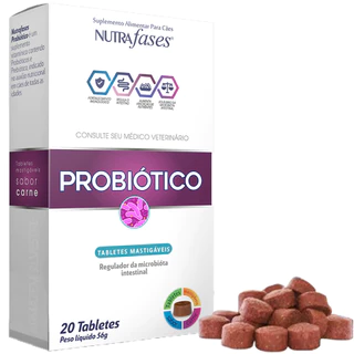 Probiotico Prebióticos Suplemento Alimentar Cães 20 Tabletes Nutrafases