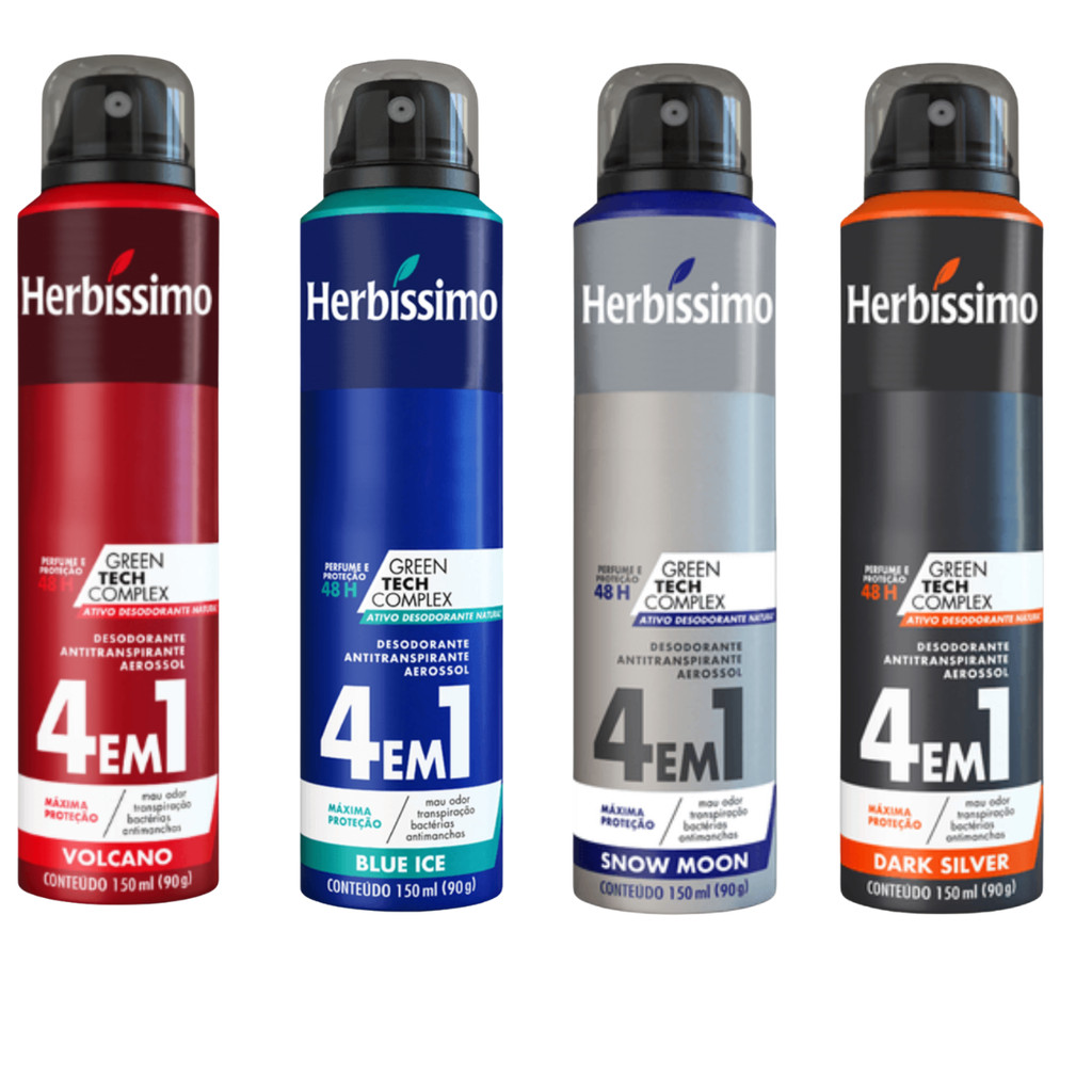 Kit Desodorante Herbíssimo Volcano, Blue Ice, Snow Moon e Dark Silver 150 Ml – Dana em Oferta na Shopee