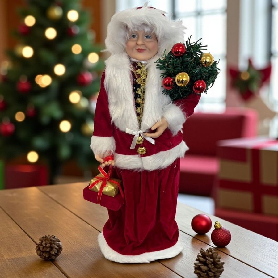 Mamãe Noel Decorativa em Pé com Presentes - Vermelho e Branco - 60cm - 1 unidade - Rizzo