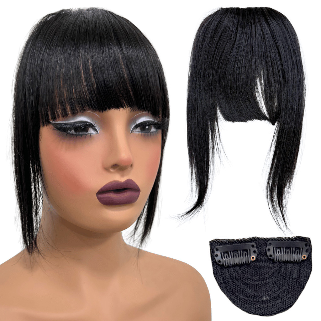 Franja postiça aplique cabelo humano preto natural topo