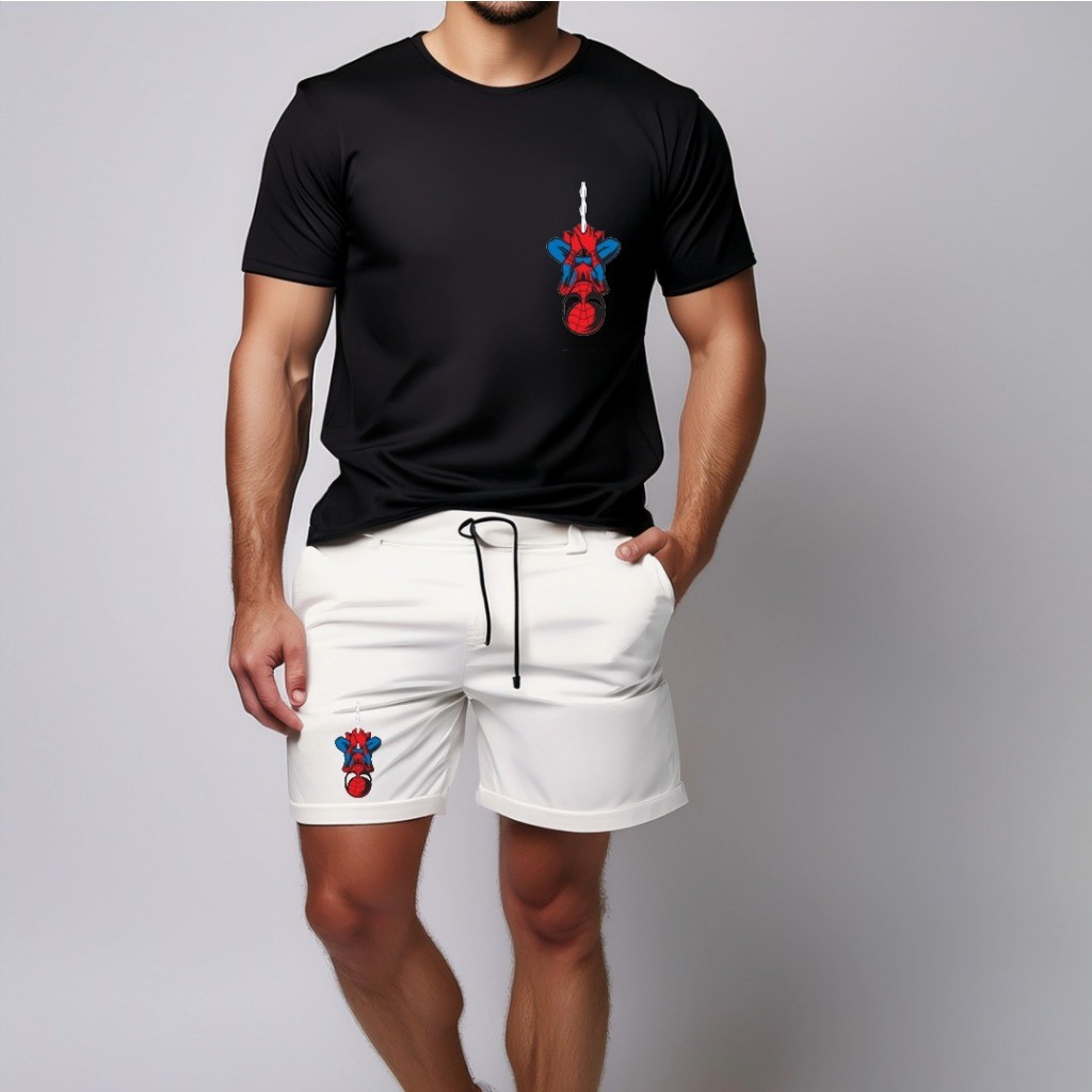 conjunto kit Camiseta camisa e Short Tectel Conjunto Masculino Homem Aranha Spider Desenho   Premium Lançamento