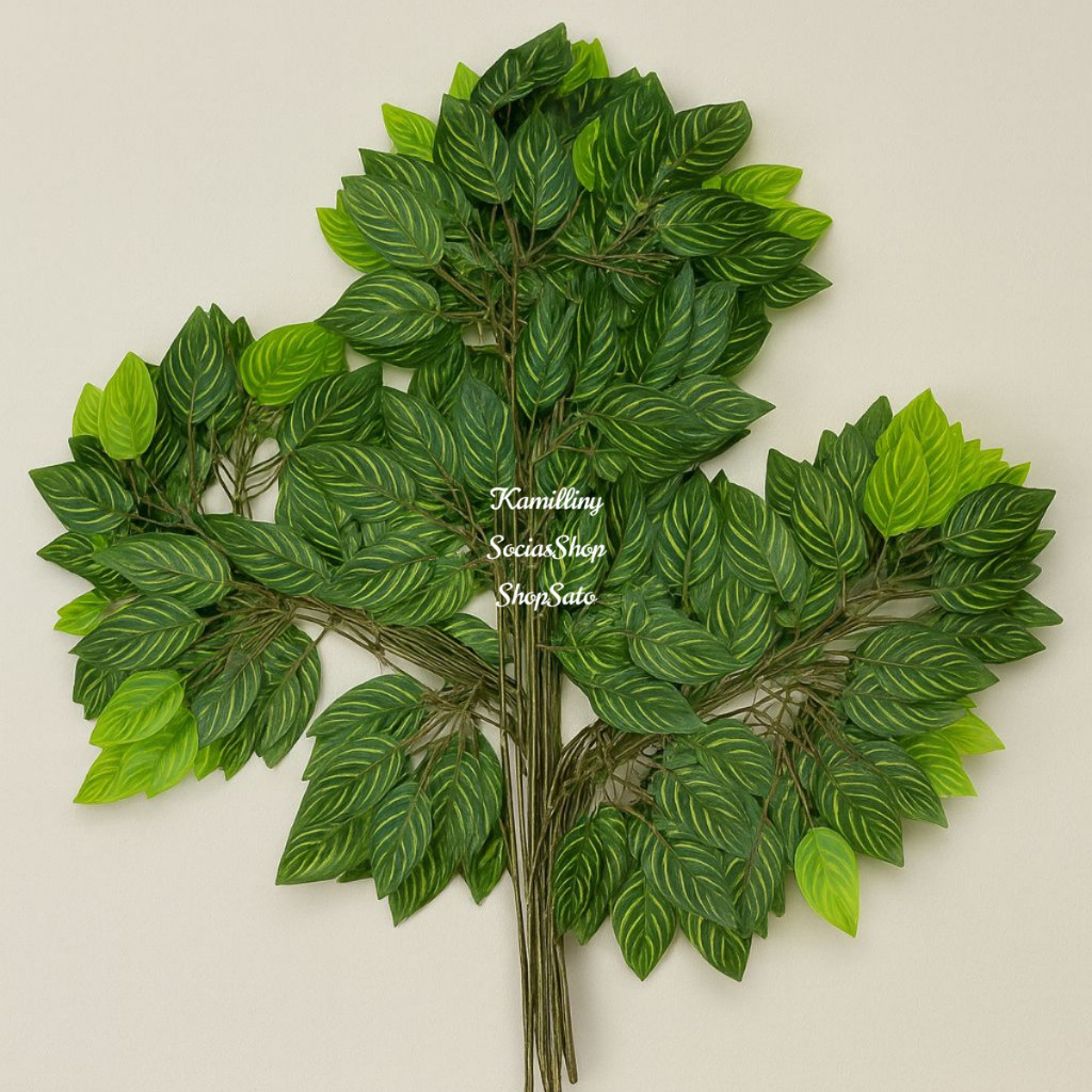 Kit 12 Galhos Folhas De Ficus Rajadas De Silicone Para Decoração Muro Ingles Jardim Vertical Folha Artificial Arranjos