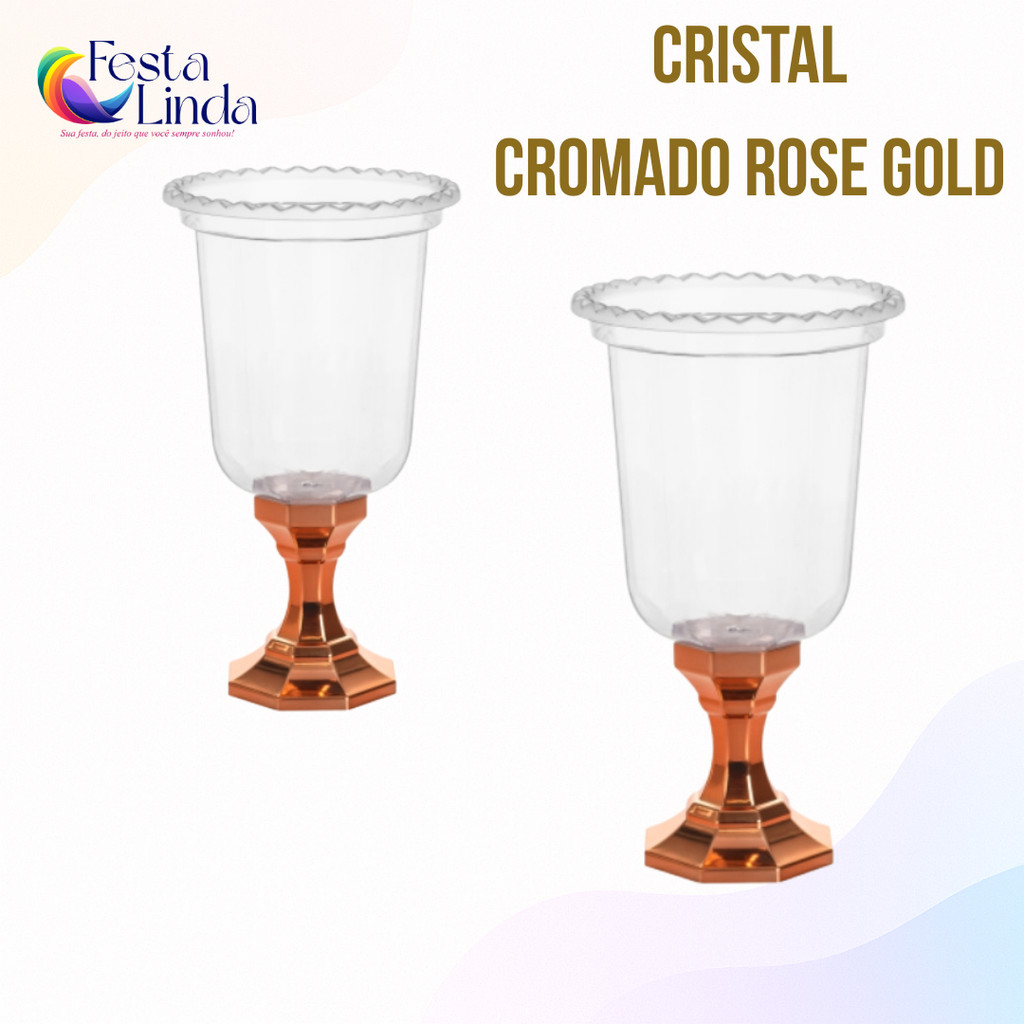 KIT COM 2 UNIDADES VASOS GREGO DECORATIVO LINHA DIAMANTE 850 ML - CRISTAL CROMADO ROSE GOLD em Oferta na Shopee