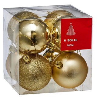 kit 6 bola grande 8cm vermelho vinho dourado arvore de natal em Oferta na Shopee