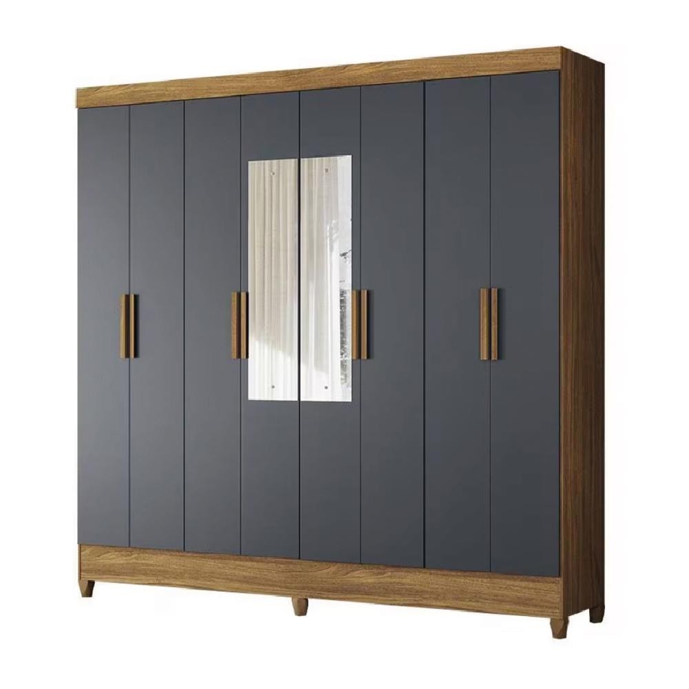 Guarda Roupa Casal Com Espelho 8 Portas 2 Gavetas Madeirado/Cinza Marajó Moval em Oferta na Shopee