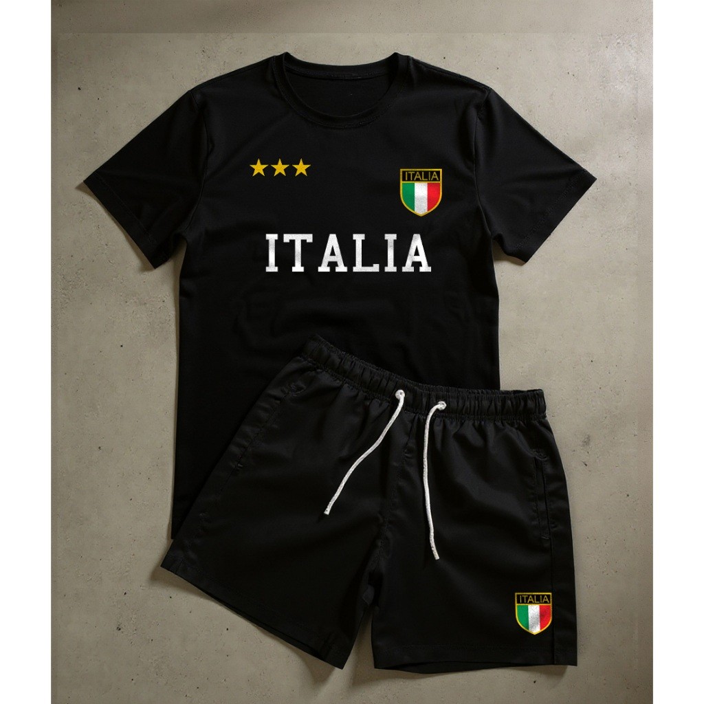 Conjunto Masculino Estampa Italia Street Com Bermuda + Camiseta Street Casual e Confortável em Oferta na Shopee
