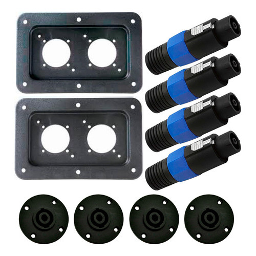 Kit 2 Espelho 2 Furos + 4 Speakon Macho + 4 Fêmea C/ 4 Vias