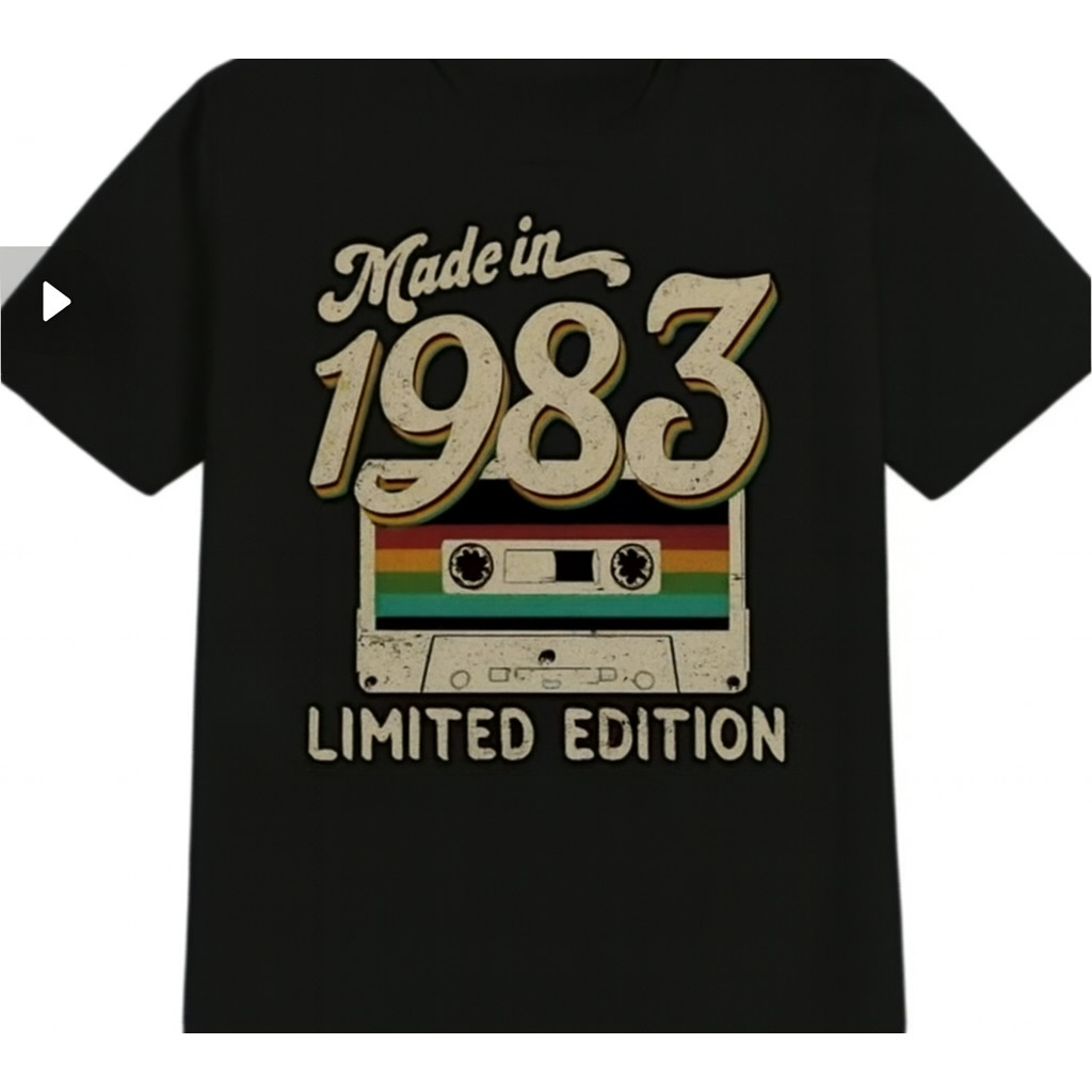 T shirt casual gola redonda para homem com design de fita vintage 1983 perfeita para o verão retro