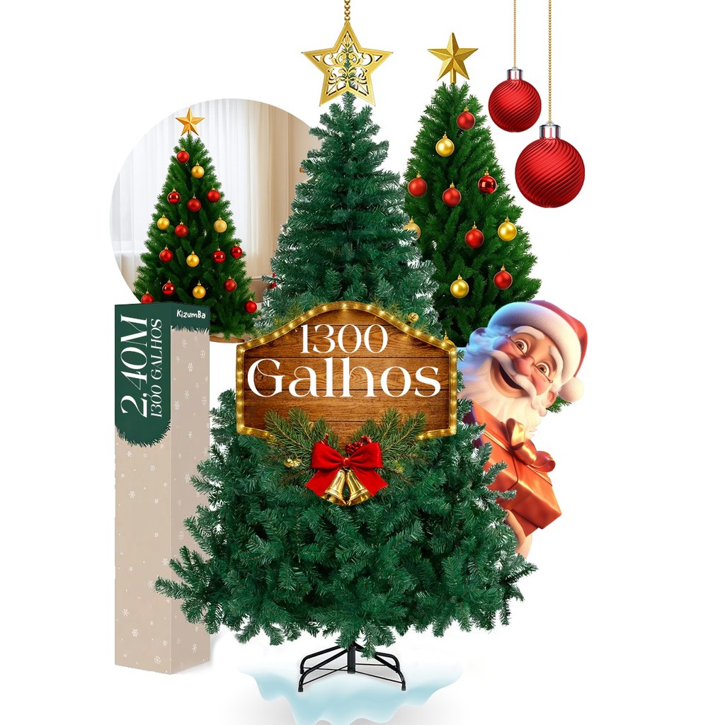 Árvore De Natal 2,40m Tradicional 1300 Galhos Verde Grande Pinheiro Canadense Luxo Premium Tippi em Oferta na Shopee