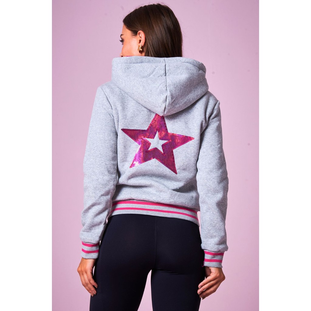 Moletom Feminino Dupla Face Star Planet Girls Cinza Claro em Oferta na Shopee
