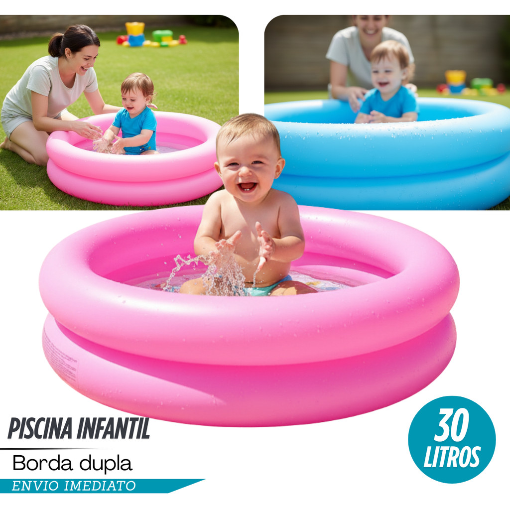Piscina infantil Pequena 20 Litros Para Bebe Criança 2 Aneis inflável Praia Piscina Boia Verão
