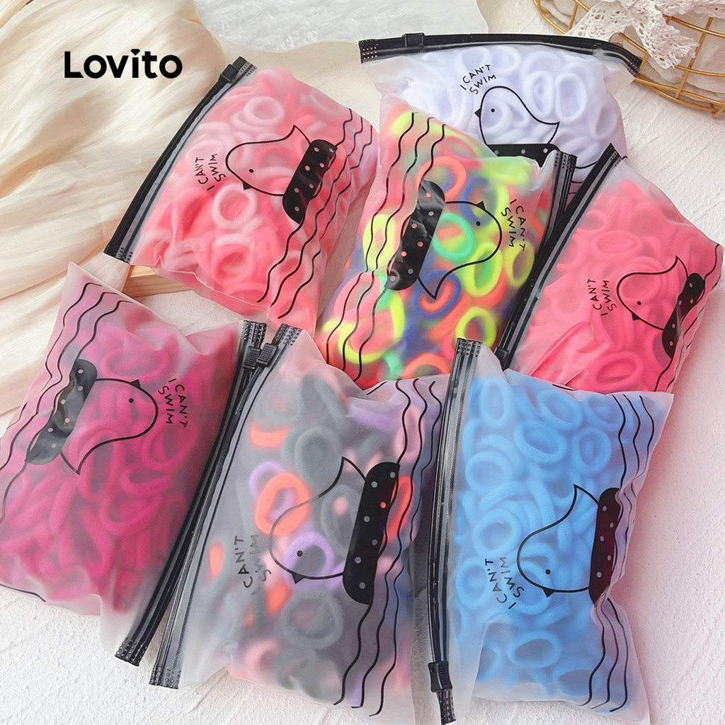 Detalhes do Lovito Laços De Cabelo Casuais Lisos Em Cor Macaron Para Bebês E Crianças LCS099079