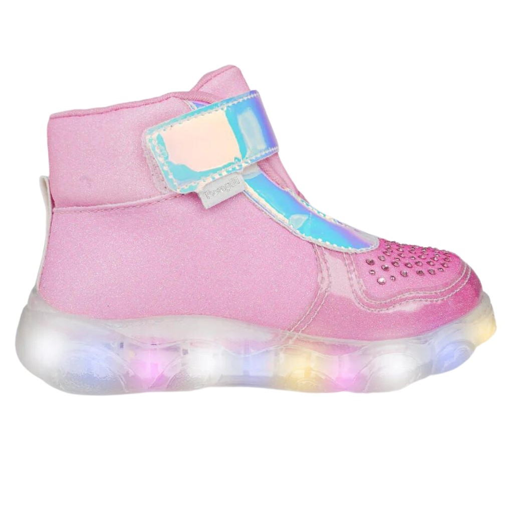Tênis Infantil Pampili Liz Luz 682.035 Led Cano Médio Holográfico