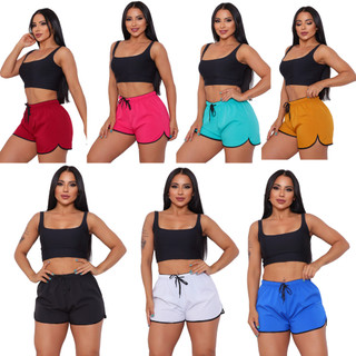 KIT Short Feminino Curto Tactel Com Elastano Saída De Praia Piscina Academia Liso Moda Blogueira
