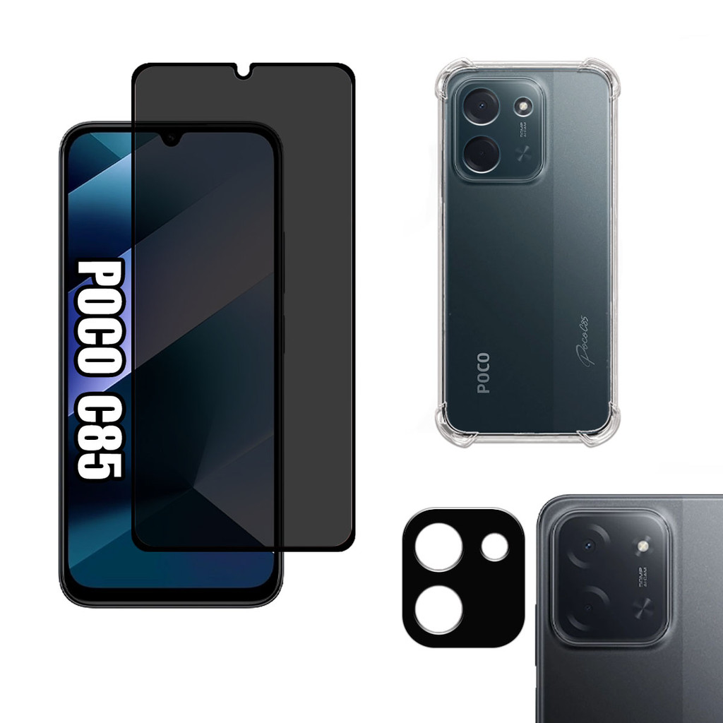 KIT Para Xiaomi Poco C85 - Película de Privacidade 3D - Capa - Câmera