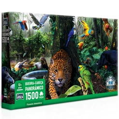 QUEBRA CABEÇA PANORÂMICO FLORESTA AMAZÔNICA 1500 PEÇAS TOYSTER PUZZLE ANIMAL BRASIL ONÇA ÁRVORE NOME