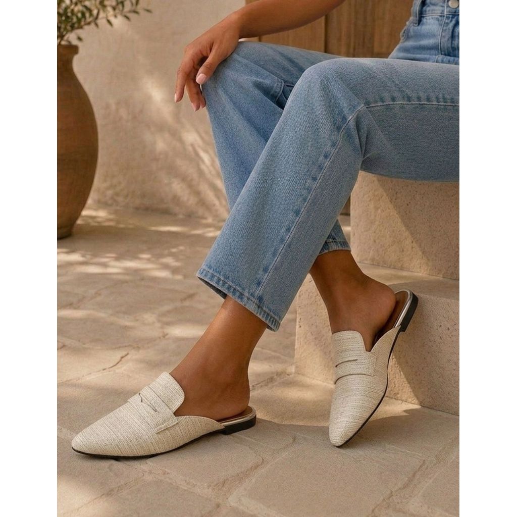 Mule Feminino Confortável Sapatilha Bico Fino Casual Leve Dia a Dia