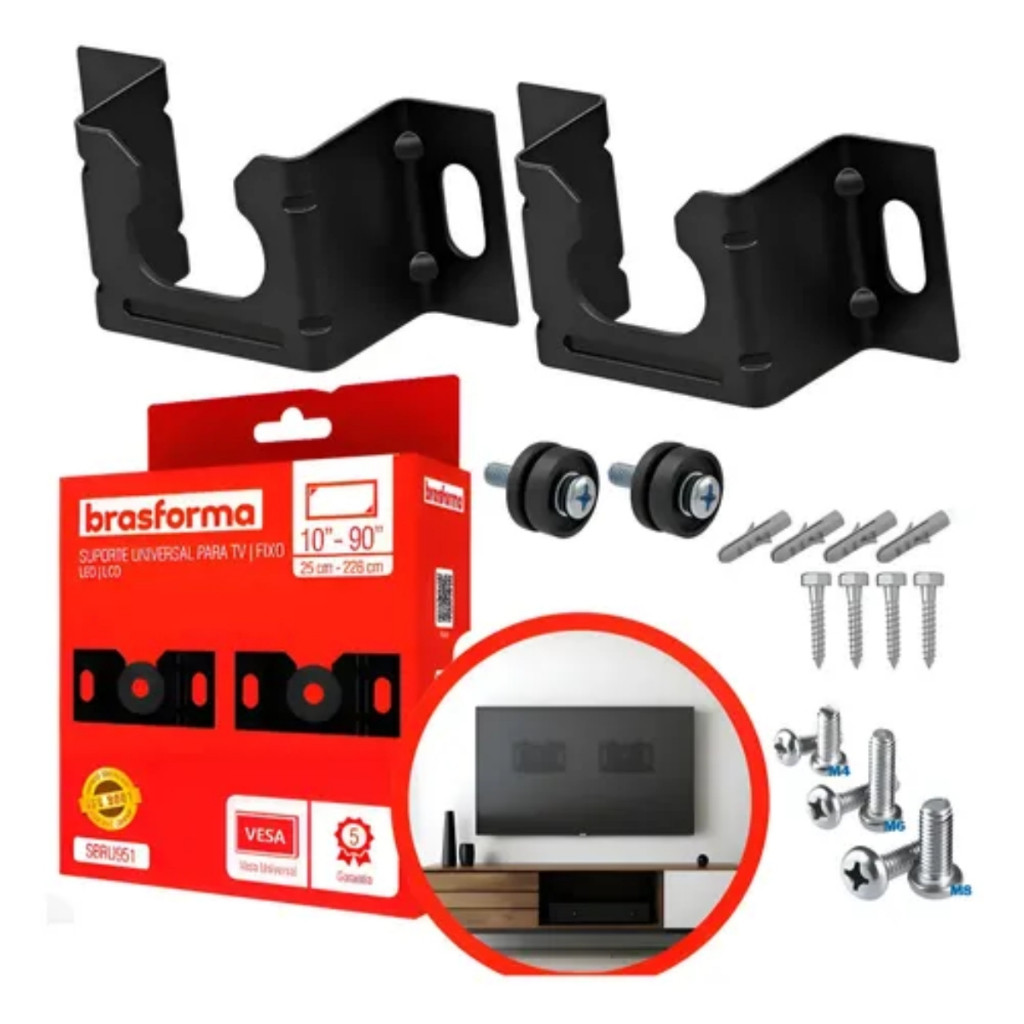 Suporte TV Universal Fixo Smart TV LED LCD 10 a 90 Polegadas 40kg Brasforma Original