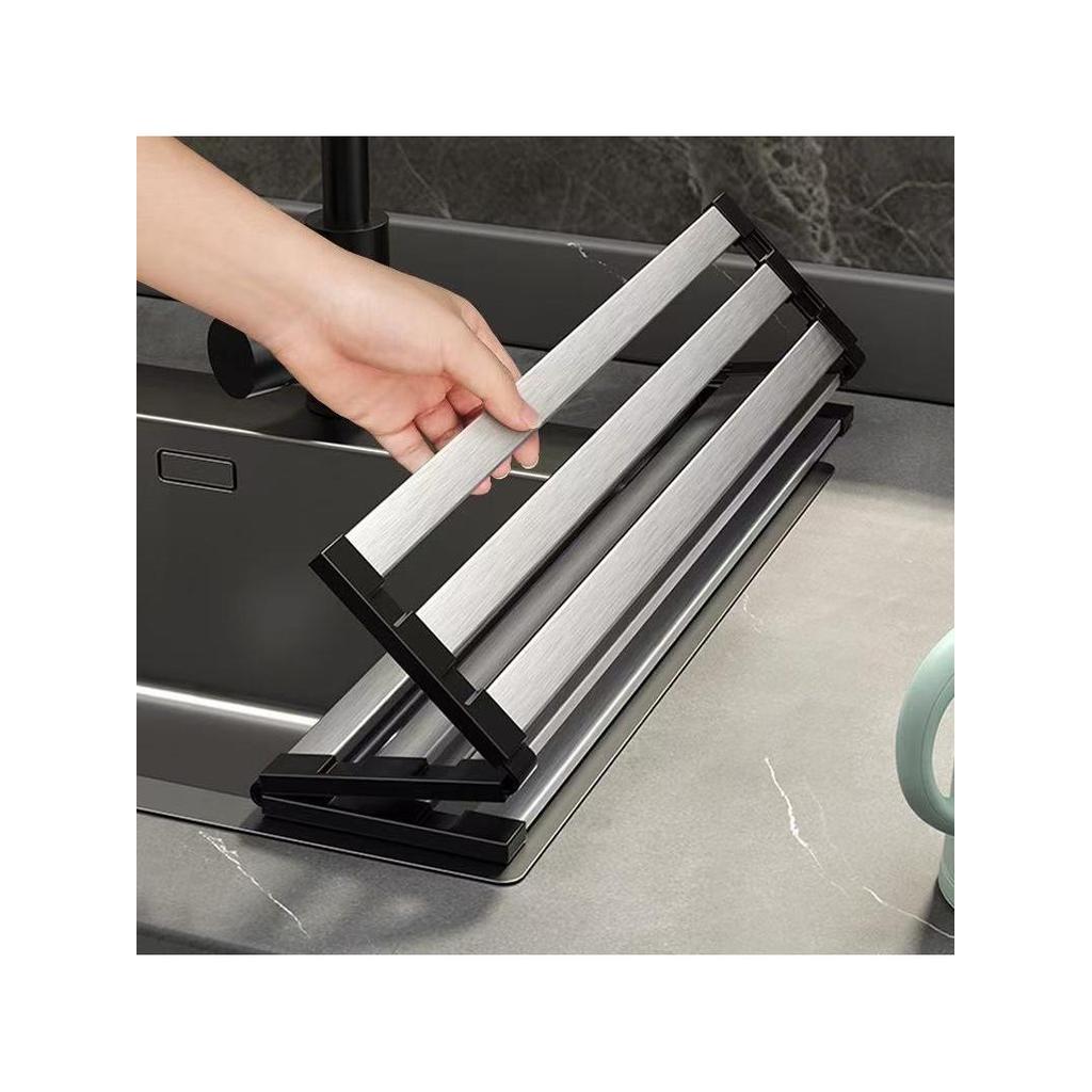 Rack de drenagem de aço inoxidável 304, pratos de cozinha dobráveis, pauzinhos, rack de armazenamento de Silicone, cesta